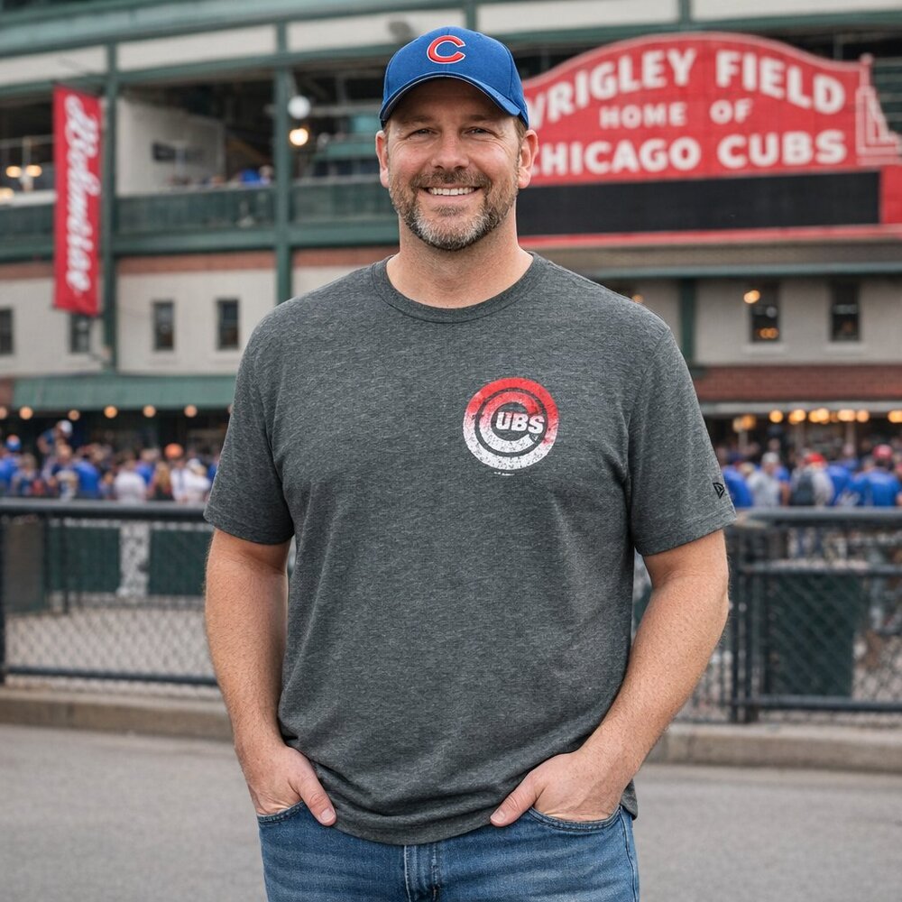 New Era Men's 2XL Gray Chicago Cubs MLB Baseball Double Sided Graphic Tee Shirt‎
